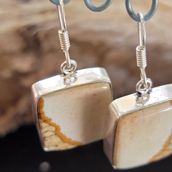 Sterling Silver Square Jasper Dangle Earrings - Picture 8 of 9